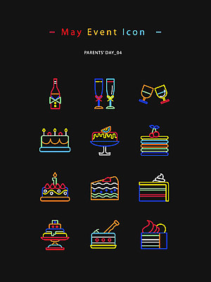아이콘 사람없음 컬러풀 파티 케이크 조각케이크 샴페인 어버이날 라인아이콘 웹아이콘 가정의달 네온아트 2D아이콘 AI파일 기념일 컬러 디저트 주류 이벤트 5월 네온 파일형식 벡터