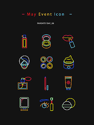 아이콘 사람없음 컬러풀 화장품 거울 립스틱 어버이날 선크림 라인아이콘 향수 마스카라 퍼프 웹아이콘 가정의달 아이섀도 마스크팩 스킨로션 아이라이너 네온아트 2D아이콘 AI파일 기념일 컬러 뷰티 5월 네온 팩 파일형식 벡터