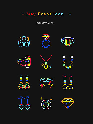 아이콘 목걸이 장신구 사람없음 컬러풀 귀걸이 반지 머리핀 어버이날 보석 라인아이콘 웹아이콘 가정의달 네온아트 2D아이콘 AI파일 기념일 컬러 5월 광석 네온 파일형식 벡터