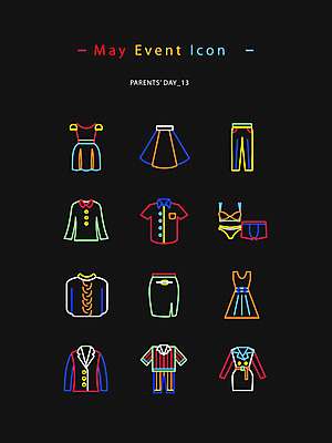 아이콘 드레스 옷 원피스 셔츠 바지 선물 사람없음 컬러풀 재킷 잠옷 코트 속옷 어버이날 스웨터 라인아이콘 블라우스 웹아이콘 가정의달 랩스커트 네온아트 2D아이콘 AI파일 기념일 컬러 상의 하의 치마 외투 5월 네온 파일형식 벡터