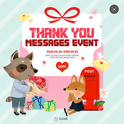 PSD 템플릿 꽃다발 웹템플릿 두마리 팝업 웹팝업 이벤트 사람없음 선물상자 우체통 하트 편지 감사 여우 너구리 레이어팝업 이미지템플릿 모양 꽃 감정 2 포유류 선물 상자 파일형식
