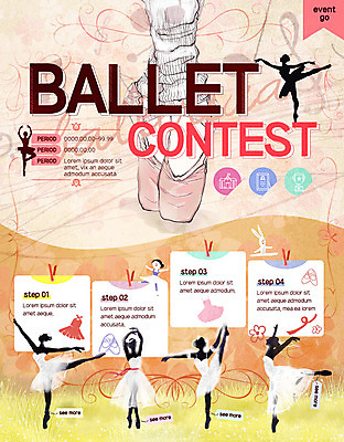 PSD 템플릿 여자 문화 예술 웹템플릿 문화예술 이벤트페이지 이벤트 여러명 성인 빈티지 발레 발레리나 발레복 토슈즈 콘테스트 이미지템플릿 옷 다수 신발 컨셉 사람 춤 페이지 대회 파일형식