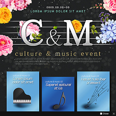 PSD 템플릿 꽃잎 꽃 악기 웹템플릿 음표 문화예술 나뭇잎 팝업 이벤트팝업 웹팝업 이벤트 사람없음 장미 공연 건반 피아노 오선지 라일락 이미지템플릿 식물 기호 음악 잎 건반악기 악보 오선 파일형식