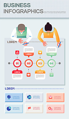 여자 남자 일러스트 전구 두명 하이앵글 세계 글로벌 펜 사각형 인포그래픽 비즈니스맨 비즈니스우먼 원형 메시지 설정 국내일러스트 AI파일 도형 뷰포인트 비즈니스 사람 필기구 직장인 파일형식 벡터