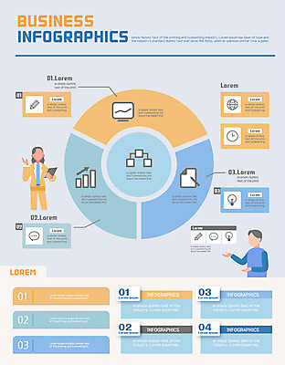 여자 남자 일러스트 전구 회의 그래프 두명 연필 사각형 인포그래픽 비즈니스맨 비즈니스우먼 원형 네트워크 얼굴없음 국내일러스트 AI파일 도형 비즈니스 학용품 사람 필기구 직장인 파일형식 벡터