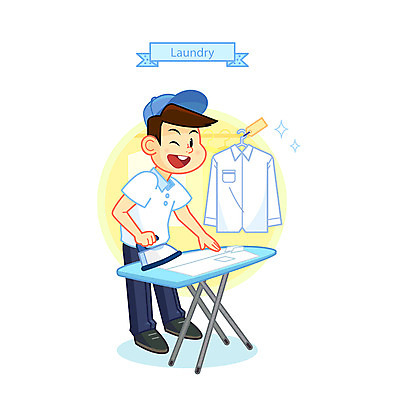 전신 남자 와이셔츠 일러스트 한명 서기 웃음 사람 성인 청결 다리미 다리미판 빨랫감 세탁소 국내일러스트 AI파일 1 셔츠 모션 표정 가전제품 위생 빨래 파일형식 벡터