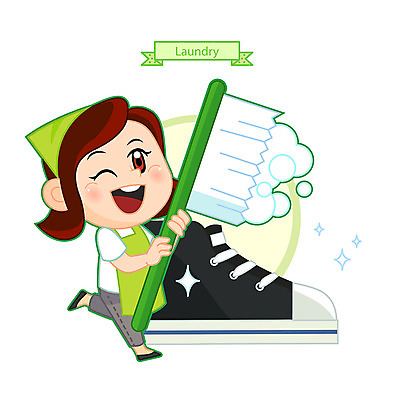 전신 여자 운동화 일러스트 한명 서기 웃음 들기 사람 성인 청결 칫솔 빨랫감 세탁소 국내일러스트 AI파일 1 신발 모션 표정 위생용품 위생 빨래 파일형식 벡터