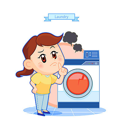 전신 여자 일러스트 한명 서기 사람 성인 청결 찡그림 고장 세탁기 빨랫감 세탁소 국내일러스트 AI파일 1 모션 표정 가전제품 위생 빨래 파일형식 벡터