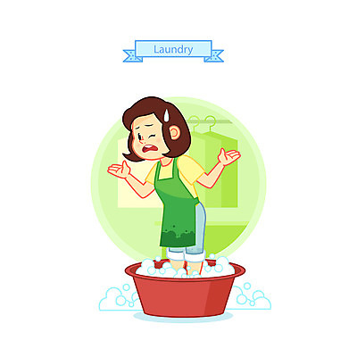 전신 일러스트 한명 서기 사람 성인 청결 빨래 주부 빨래통 빨랫감 힘듦 국내일러스트 AI파일 1 컨셉 가사 모션 위생 파일형식 벡터