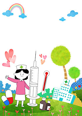 전신 PSD 나무 여자 무지개 일러스트 의학 병원 주사기 한명 서기 성인 알약 약 간호사 하트 의료용품 약병 온도계 체온계 국내일러스트 자연요소 모양 식물 1 의료기기 모션 사람 의료진 병_담는 파일형식