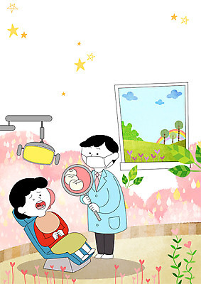 전신 PSD 여자 남자 어린이 일러스트 창문 의학 나뭇잎 치과 마스크 서기 들기 성인 두명 치료 눕기 진료 환자 의사 하트 충치 구강거울 국내일러스트 모양 잎 모션 병원 사람 의료진 질병 치과용품 파일형식