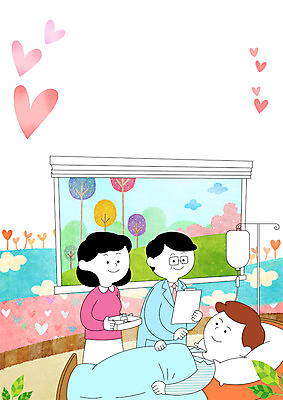 PSD 나무 여자 남자 일러스트 창문 의학 나뭇잎 병원 서기 웃음 들기 상반신 성인 세명 눕기 진료 환자 간호사 의사 하트 링거 국내일러스트 모양 식물 잎 의료기기 모션 표정 사람 의료진 파일형식