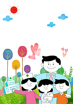 PSD 나무 구름 여자 남자 행복 일러스트 의학 안기 나뭇잎 병원 서기 웃음 여러명 상반신 성인 태양 간호사 의사 하트 아기 신생아 국내일러스트 자연요소 모양 식물 감정 다수 잎 모션 표정 사람 의료진 파일형식