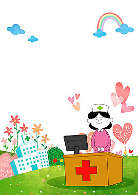 PSD 구름 여자 꽃 무지개 일러스트 의학 병원 한명 서기 웃음 상반신 성인 컴퓨터 간호사 하트 프런트 국내일러스트 자연요소 모양 식물 1 모션 표정 사람 전자제품 의료진 파일형식