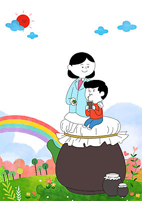 전신 PSD 나무 구름 여자 남자 어린이 무지개 일러스트 의학 나뭇잎 병원 들기 앉기 성인 두명 약 환자 하트 한약 먹기 한의사 국내일러스트 자연요소 모양 식물 잎 모션 사람 의사 파일형식