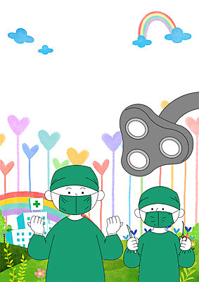 PSD 나무 구름 여자 남자 일러스트 의학 나뭇잎 조명 병원 서기 들기 상반신 성인 두명 간호사 의사 하트 수술복 수술장갑 메스 수술용마스크 국내일러스트 자연요소 모양 식물 장갑 잎 모션 마스크 사람 의료진 가운 수술도구 파일형식