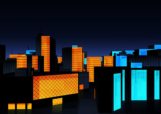 PSD 하늘색 야경 일러스트 빌딩 사람없음 건물 도시풍경 3D 주황색 도시 빌딩숲 국내일러스트 건축물 컬러 풍경 파란색 야간 디지털합성 파일형식 풍경_경치