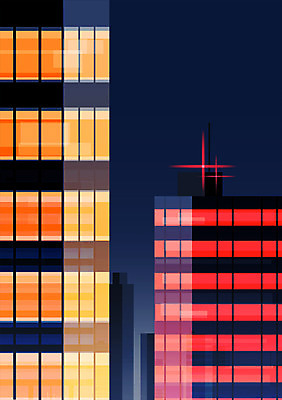 PSD 야경 일러스트 빌딩 사람없음 건물 빨간색 도시풍경 노란색 도시 국내일러스트 건축물 컬러 풍경 야간 파일형식 풍경_경치