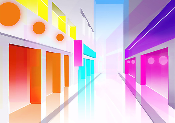 주간 PSD 분홍색 하늘색 일러스트 거리 풍경 빌딩 사람없음 건물 도시풍경 노란색 3D 상점 보라색 주황색 도시 국내일러스트 자연요소 건축물 컬러 파란색 디지털합성 파일형식