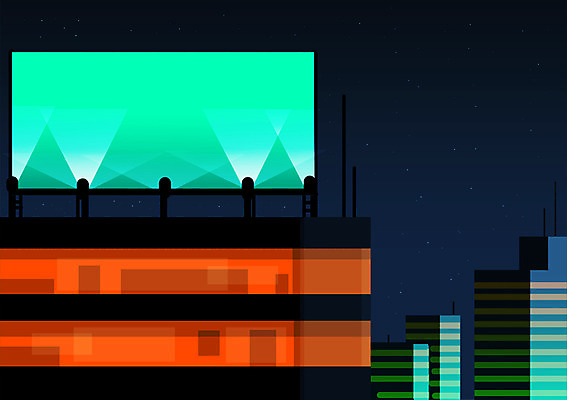 PSD 야경 일러스트 프레임 광고판 빌딩 사람없음 건물 도시풍경 주황색 도시 민트색 국내일러스트 건축물 컬러 알림판 풍경 야간 판 파일형식 풍경_경치