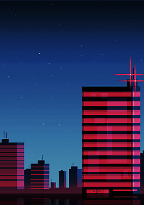 PSD 야경 일러스트 빌딩 사람없음 건물 빨간색 도시풍경 도시 국내일러스트 건축물 컬러 풍경 야간 파일형식 풍경_경치