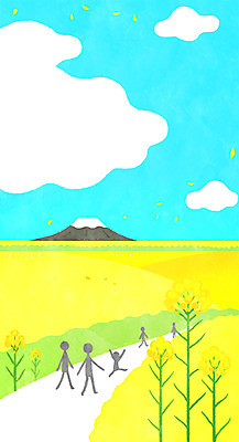 PSD 구름 꽃 일러스트 하늘 사람모양 이벤트 사람없음 제주도 축제 산책로 유채 한라산 꽃놀이 꽃축제 국내일러스트 자연요소 모양 식물 길 산 한국 파일형식