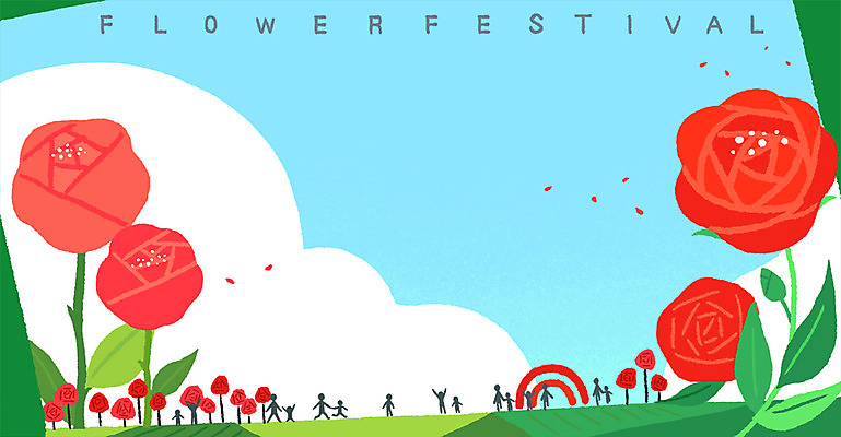 PSD 구름 꽃 일러스트 하늘 사람모양 이벤트 사람없음 장미 축제 산책로 꽃축제 장미축제 국내일러스트 자연요소 모양 식물 길 파일형식