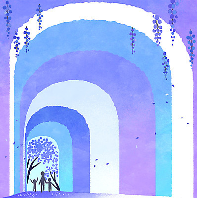 PSD 꽃 일러스트 사람모양 이벤트 사람없음 보라색 축제 산책 산책로 꽃축제 등나무꽃 국내일러스트 모양 식물 길 컬러 휴식 파일형식