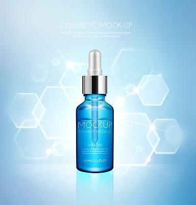 PSD 편집이미지 하늘색 사람없음 뷰티 3D 화장품 용기 디지털합성 스킨 스킨케어 앰플 목업 편집3D 그릇 파란색 파일형식