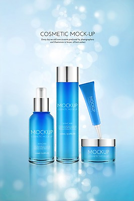 PSD 편집이미지 하늘색 사람없음 뷰티 3D 화장품 용기 디지털합성 보케 스킨 로션 스킨케어 보습크림 아이크림 목업 편집3D 그릇 파란색 파일형식