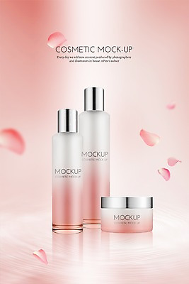 PSD 편집이미지 꽃잎 물결 분홍색 사람없음 뷰티 3D 화장품 용기 디지털합성 스킨 로션 스킨케어 보습크림 목업 편집3D 그릇 꽃 컬러 파일형식