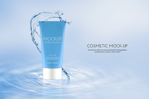 PSD 편집이미지 물결 하늘색 사람없음 물 뷰티 3D 화장품 물방울 용기 디지털합성 로션 스킨케어 수분크림 목업 스플래쉬 편집3D 자연요소 그릇 파란색 파일형식