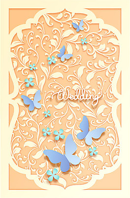 꽃 줄기 나비 결혼 잎 일러스트 사람없음 화려 페이퍼아트 국내일러스트 AI파일 식물 곤충 컨셉 이벤트 파일형식 벡터