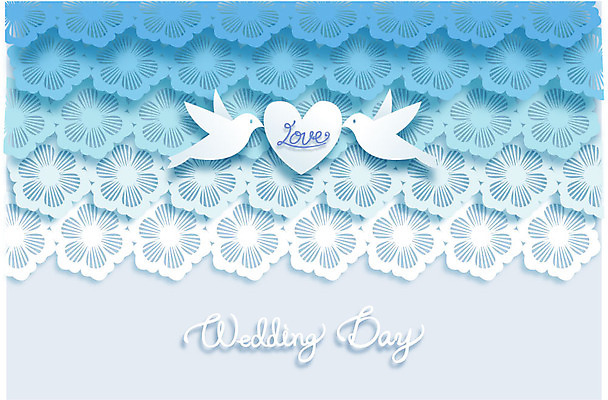 한쌍 하늘색 결혼 두마리 일러스트 조류 사람없음 하트 페이퍼아트 국내일러스트 AI파일 레이스천 모양 동물 2 이벤트 파란색 직물 파일형식 벡터