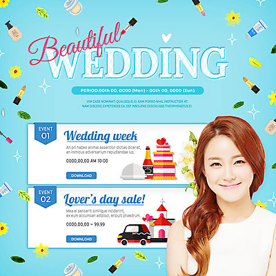 PSD 템플릿 여자 웹템플릿 결혼 이벤트페이지 한명 미소 이벤트 20대 성인 뷰티 교회 케이크 화장품 한국인 웨딩카 의료성형뷰티 성인여자한명만 이미지템플릿 1 종교건축 자동차 디저트 표정 사람 동양인 청년 건물 페이지 여자한명만 성인여자만 파일형식