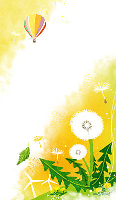 PSD 백그라운드 꽃백그라운드 일러스트 사람없음 노란색 봄 열기구 민들레 풍력발전소 계절백그라운드 민들레홀씨 봄배경 국내일러스트 계절 꽃 컬러 항공교통 발전소 풍력에너지 파일형식