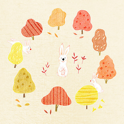 PSD 나무 동물 백그라운드 단풍 낙엽 일러스트 나뭇잎 세마리 사람없음 가을 토끼 가을배경 국내일러스트 식물 계절 잎 포유류 3 반려동물 파일형식 가을_계절