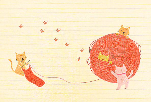 PSD 동물 백그라운드 여러마리 일러스트 사람없음 고양이 뜨개질 털실 발자국 국내일러스트 다수 포유류 자국 취미 반려동물 실 파일형식