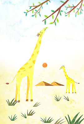 PSD 나무 동물 백그라운드 두마리 일러스트 나뭇잎 산 사람없음 태양 기린 국내일러스트 자연요소 식물 잎 2 포유류 파일형식