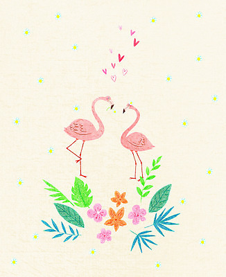 PSD 동물 꽃잎 꽃 백그라운드 두마리 일러스트 나뭇잎 사랑 사람없음 하트 플라밍고 국내일러스트 모양 식물 감정 잎 2 조류 파일형식