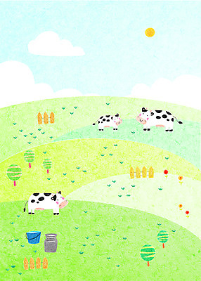 PSD 나무 동물 구름 백그라운드 일러스트 세마리 초원 사람없음 울타리 태양 목장 젖소 국내일러스트 자연요소 식물 3 담장 소 파일형식