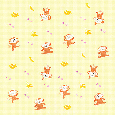 PSD 동물 백그라운드 패턴 여러마리 일러스트 바나나 사람없음 하트 원숭이 체크무늬 국내일러스트 모양 다수 무늬 과일 포유류 파일형식