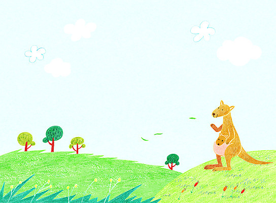 PSD 나무 동물 구름 꽃 백그라운드 두마리 일러스트 사람없음 언덕 아기캥거루 국내일러스트 자연요소 식물 새끼 2 캥거루 파일형식