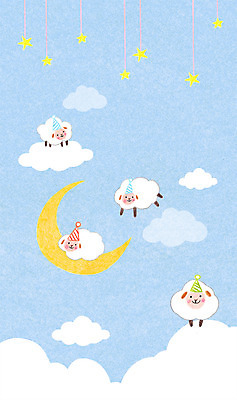 PSD 동물 구름 별 백그라운드 여러마리 일러스트 밤하늘 사람없음 달 양 양떼 국내일러스트 자연요소 다수 포유류 하늘 야간 파일형식