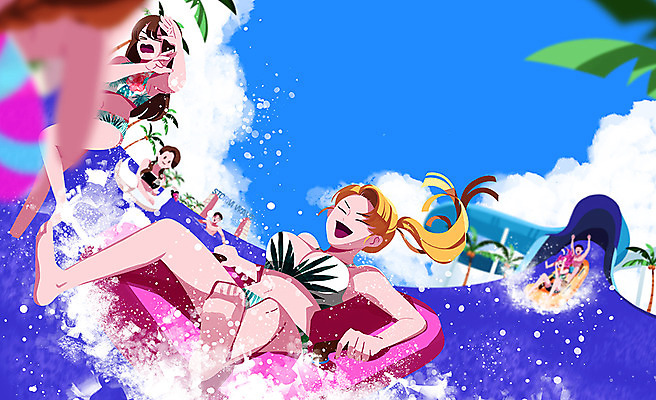 전신 PSD 여자 남자 수영복 일러스트 물놀이 수영장 여러명 성인 여름 여름휴가 바캉스 비키니 야자수 수영 즐거움 튜브 슬라이드 워터슬라이드 워터파크 국내일러스트 나무 옷 계절 감정 다수 놀이 휴가 사람 수상스포츠 파일형식 여름_계절