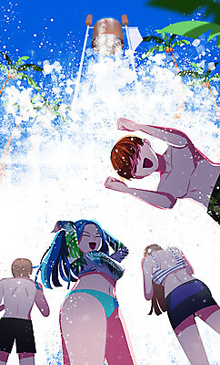 PSD 여자 남자 수영복 일러스트 물놀이 수영장 서기 여러명 상반신 성인 여름 여름휴가 바캉스 비키니 야자수 수영 즐거움 워터파크 국내일러스트 나무 옷 계절 감정 다수 모션 놀이 휴가 사람 수상스포츠 파일형식 여름_계절