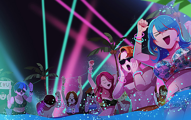 PSD 여자 남자 수영복 일러스트 물놀이 수영장 여러명 상반신 성인 여름 여름휴가 바캉스 비키니 야자수 파티 수영 광선 즐거움 클럽 워터파크 국내일러스트 나무 옷 계절 감정 다수 놀이 휴가 사람 이벤트 수상스포츠 파일형식 여름_계절