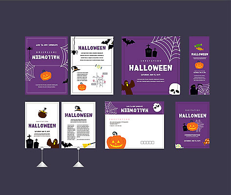 템플릿 배너템플릿 이벤트 사람없음 세트 보라색 할로윈 현수막 무덤 유령 거미줄 전단 엽서 초대장 약도 잭오랜턴 소봉투 행사세트 행사템플릿 AI파일 배너 컬러 지도 편지봉투 카드_감사 편지 홍보물 파일형식 벡터