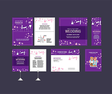 템플릿 커플 배너템플릿 여자 남자 결혼 이벤트 두명 세트 보라색 현수막 전단 청첩장 엽서 초대장 약도 소봉투 행사세트 행사템플릿 AI파일 배너 컬러 지도 관계 편지봉투 카드_감사 사람 편지 홍보물 파일형식 벡터