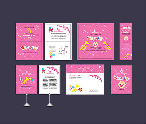 템플릿 배너템플릿 분홍색 한명 이벤트 세트 현수막 축하 아기 생일 전단 엽서 초대장 트럼펫 축하카드 약도 생일카드 돌잔치 첫돌 소봉투 행사세트 행사템플릿 AI파일 1 배너 기념일 컬러 컨셉 지도 편지봉투 카드_감사 사람 돌_생일 편지 금관악기 홍보물 파일형식 벡터